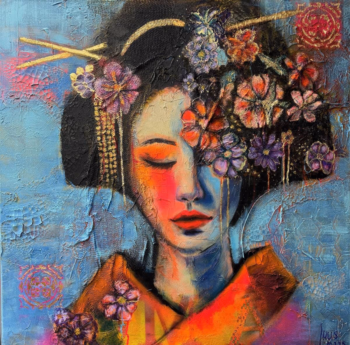 Portret of a Geisha Pink Blue - ORIGINAL - availabe in prints