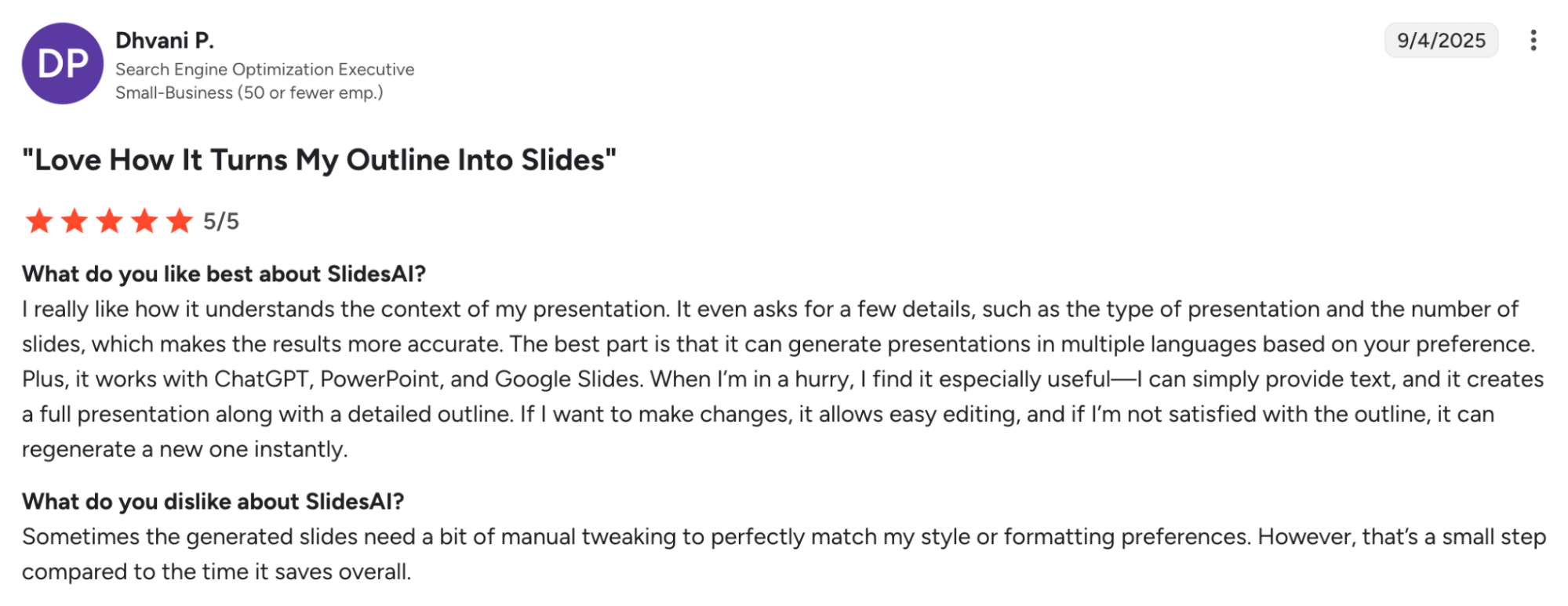 SlidesAI feedback image