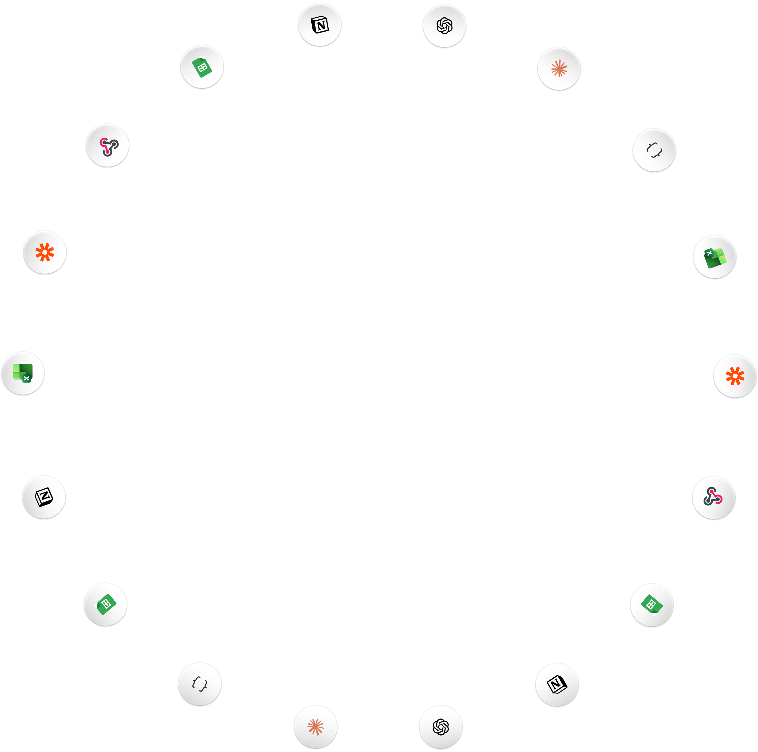 Presentations.AI integrations ecosystem with Notion, Google Sheets, Zapier, Slack, and more