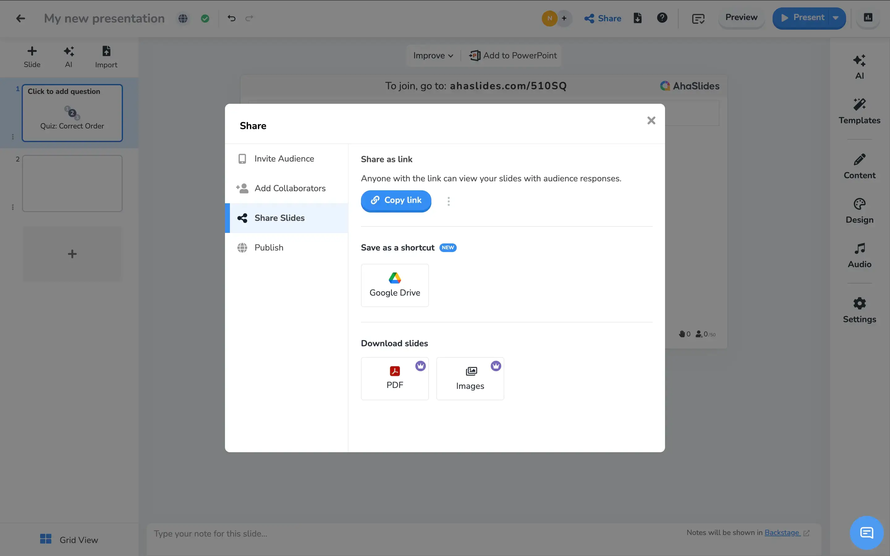 AhaSlides launch step screenshot