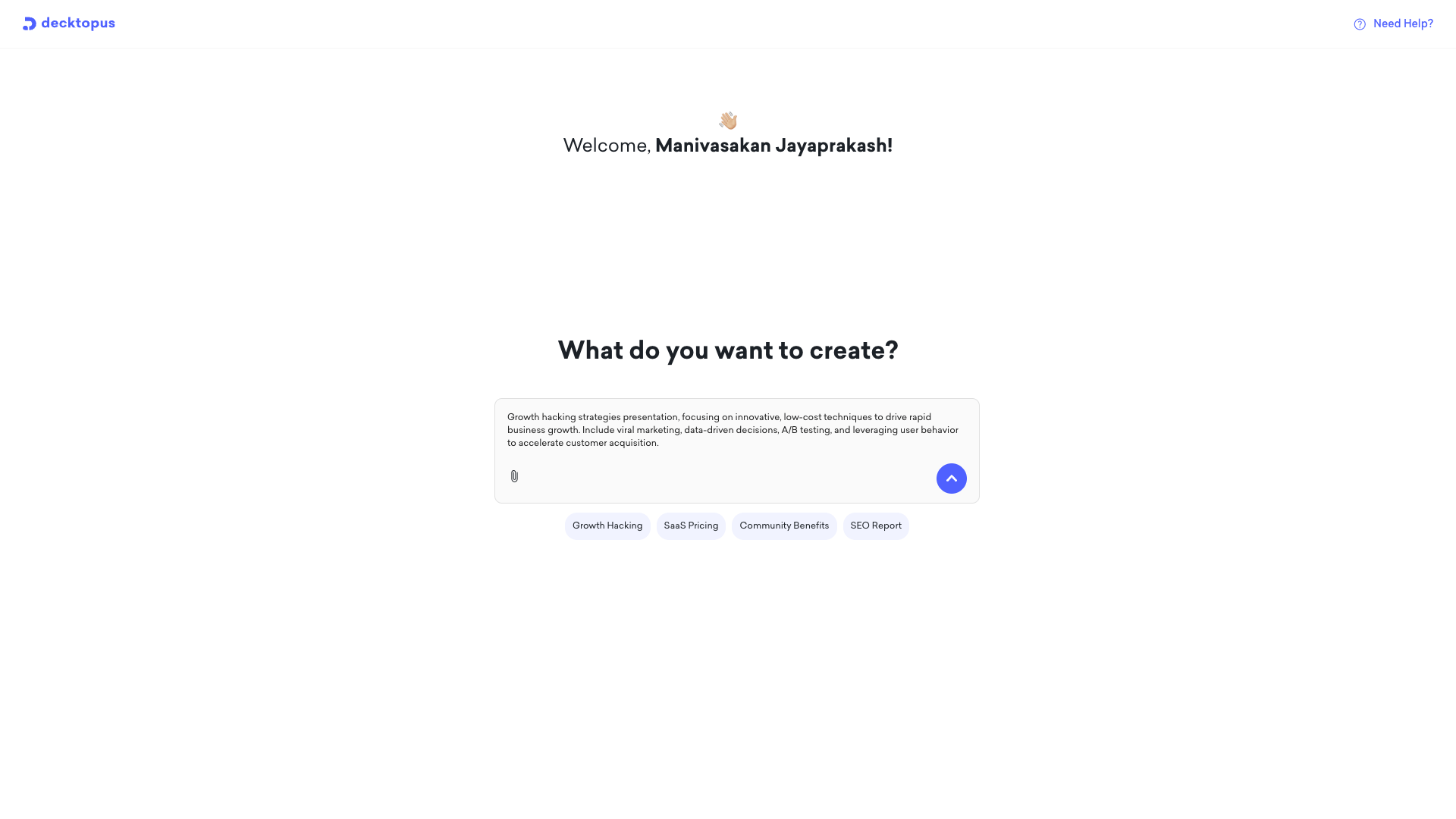 Decktopus Step 1: Sign up interface