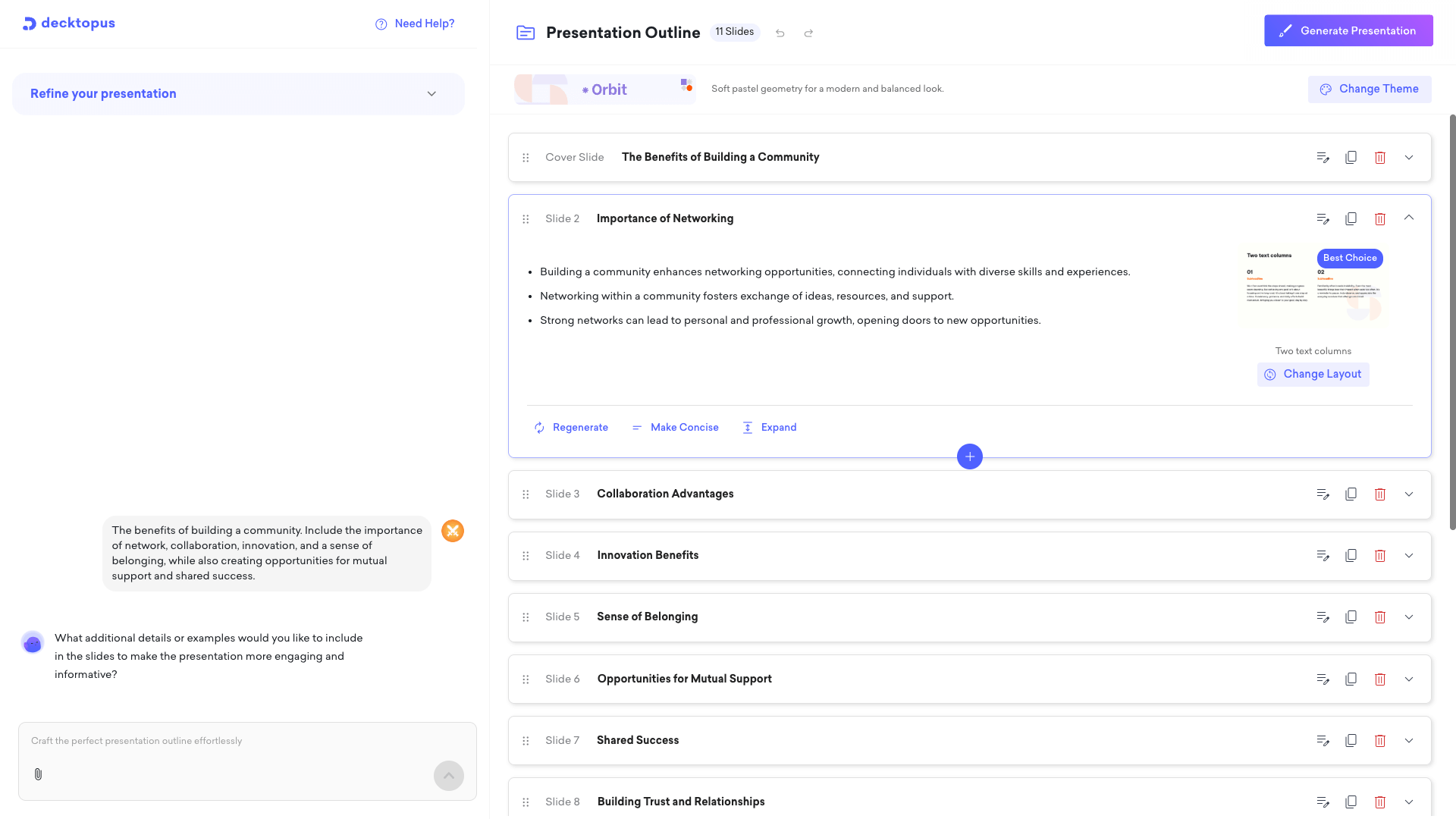 Decktopus Step 2: Content input interface