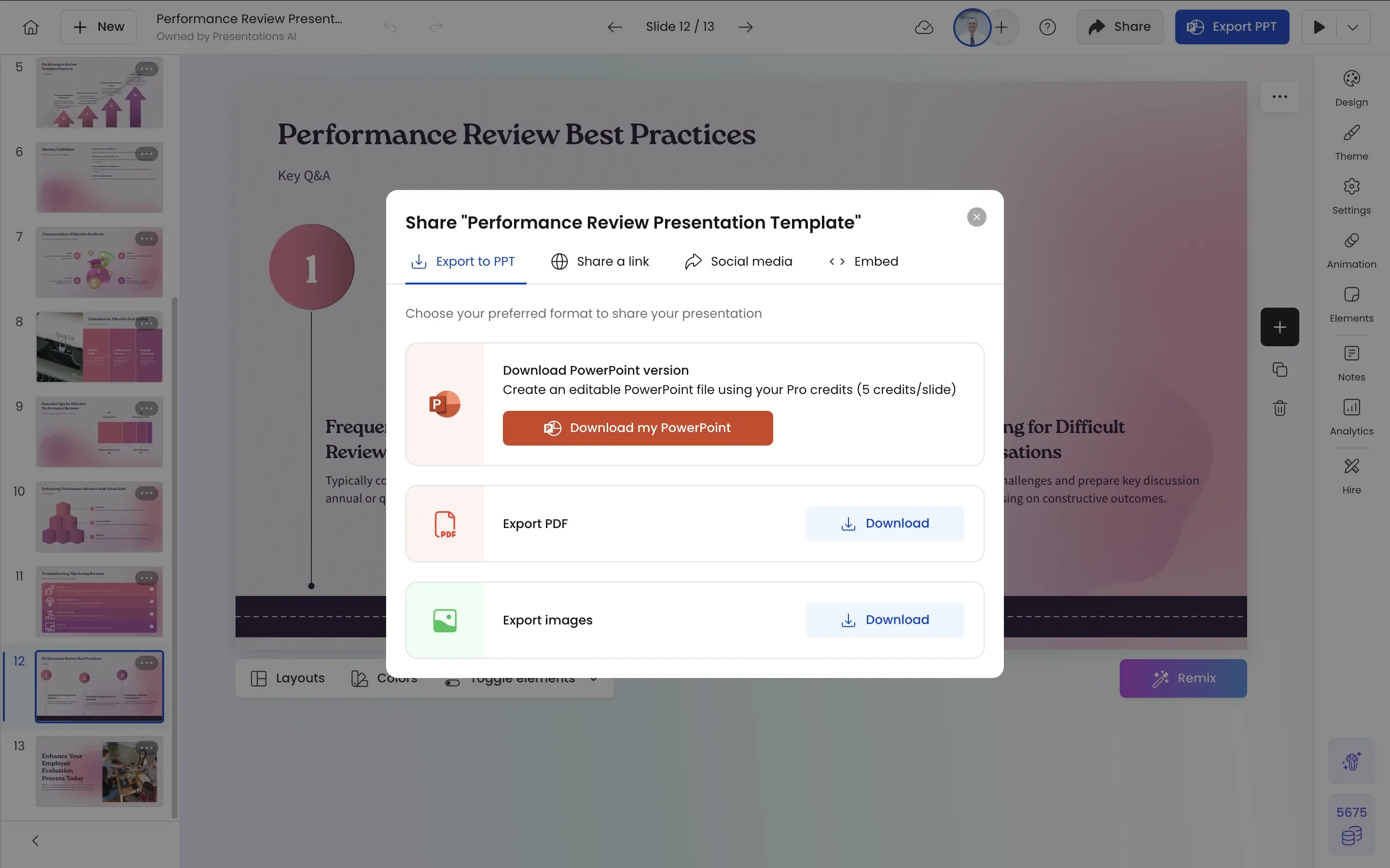 Presentations.AI polish and export step screenshot