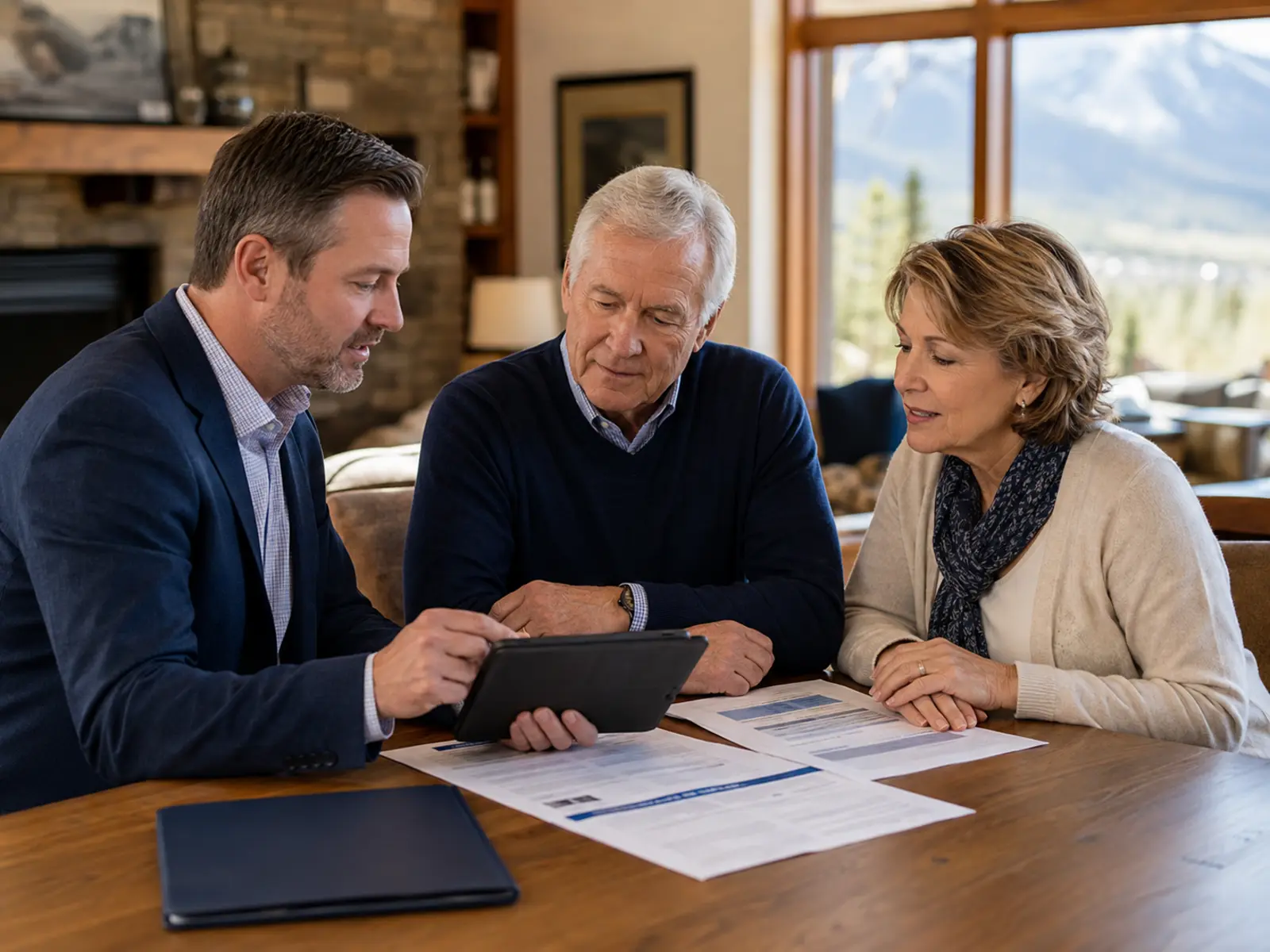 Licensed insurance advisor helping an older couple review their Medicare coverage options.