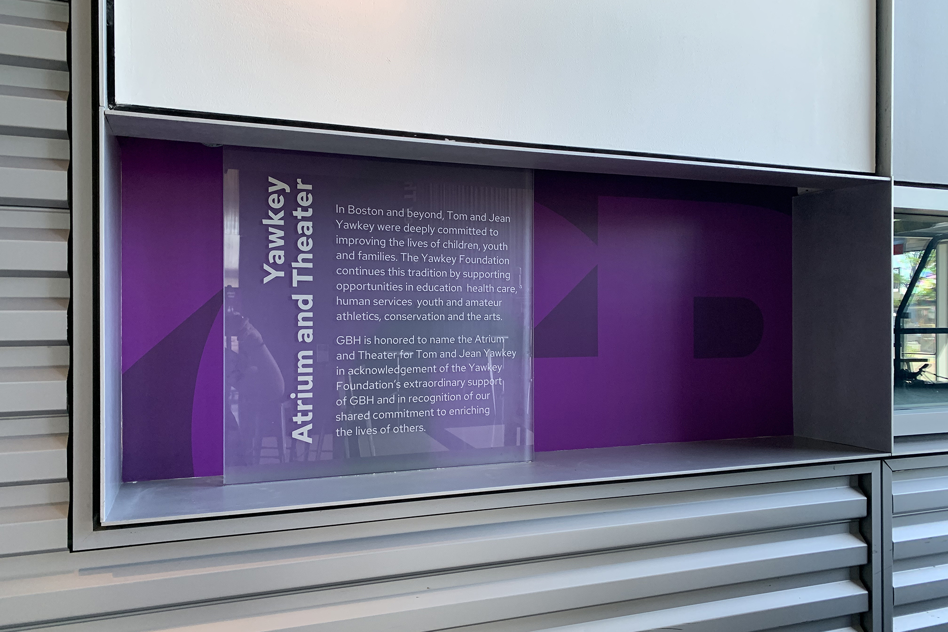 GBH donor shadow box in One Guest Atrium