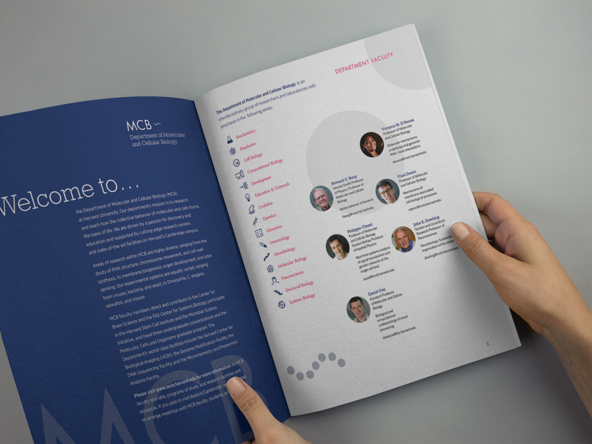 Inside spread of 2018 MCB Faculty Guide