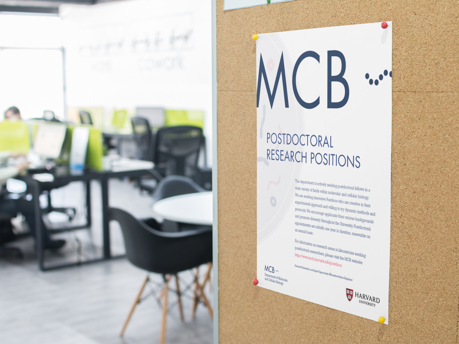 MCB job posting mounted to campus bulletin board
