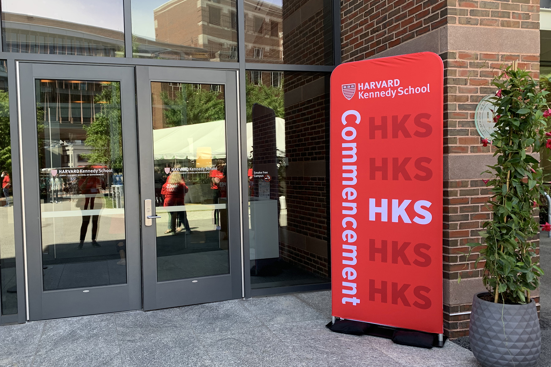 Commencement banner located at entrance to Wexner Building