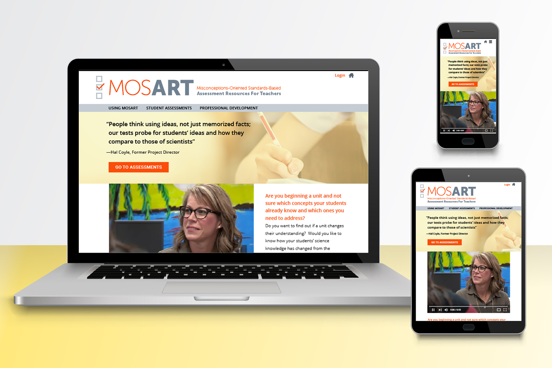 MOSART homepage as viewed on a desktop, tablet, and mobile device