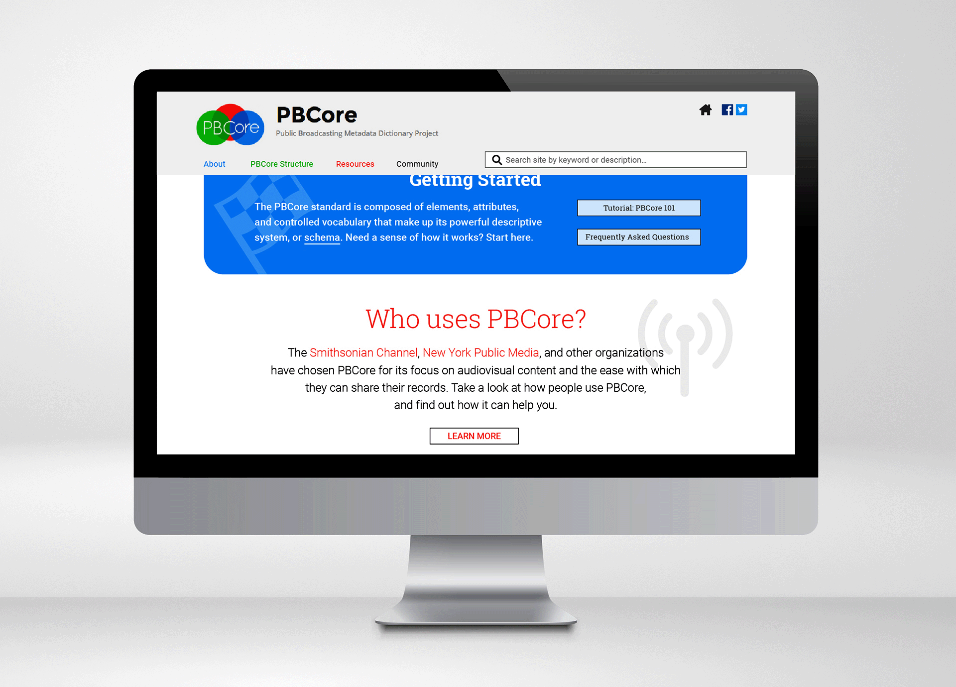 desktop computer scrolling the PBCore home screen