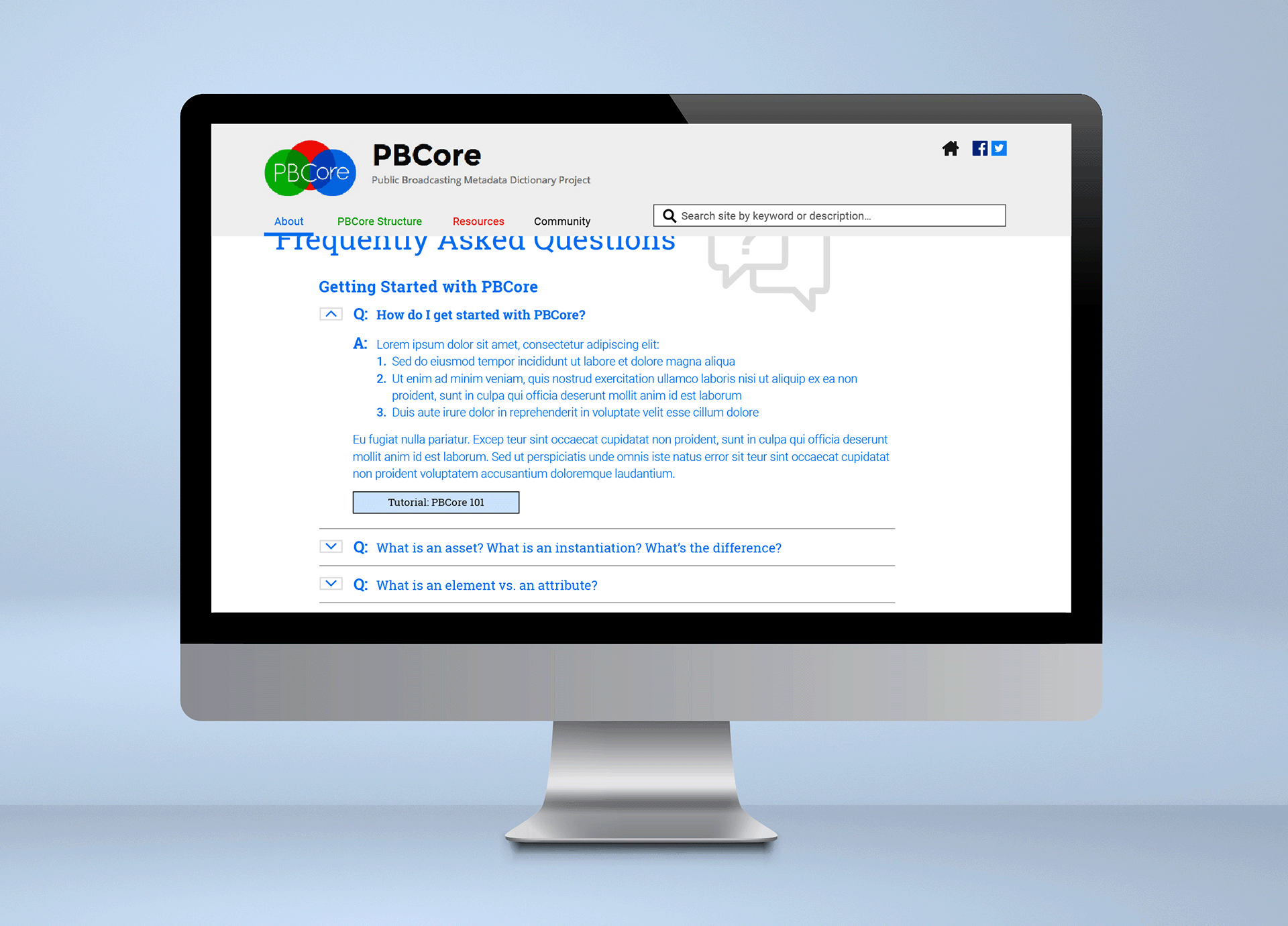 Desktop computer displaying the PBCore web pages
