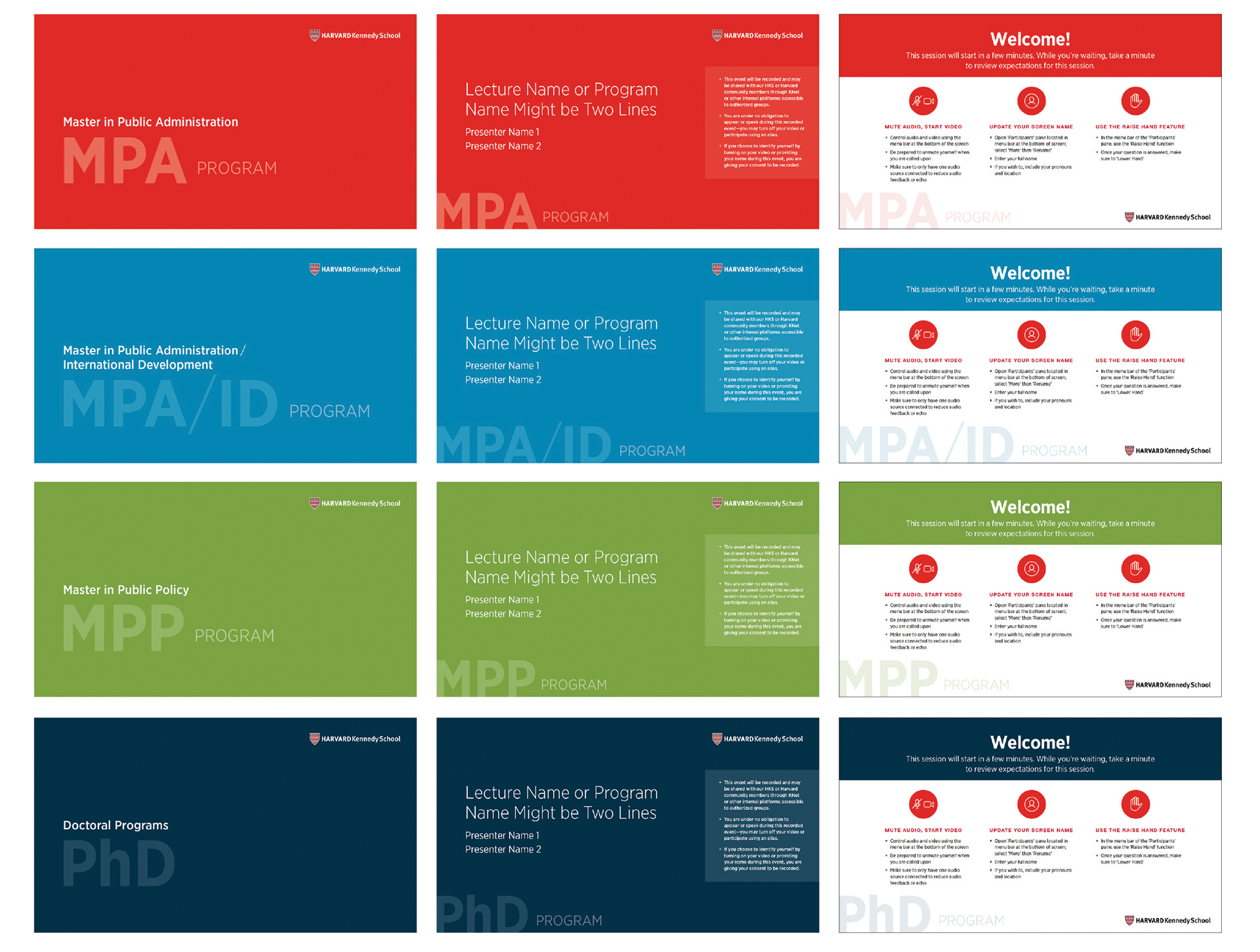 degree program PowerPoint screens differentiated by color