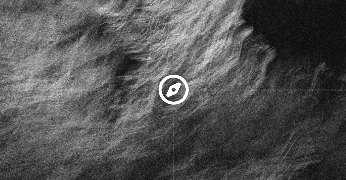 Abstract black-and-white textured background with a central compass icon overlaid by dashed horizontal and vertical guide lines.
