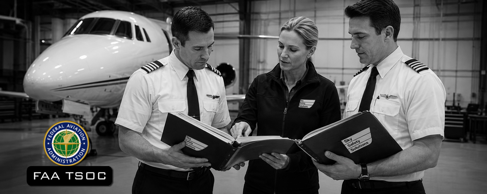 FAA inspector reviewing LOA submission and aviation manuals during approval process