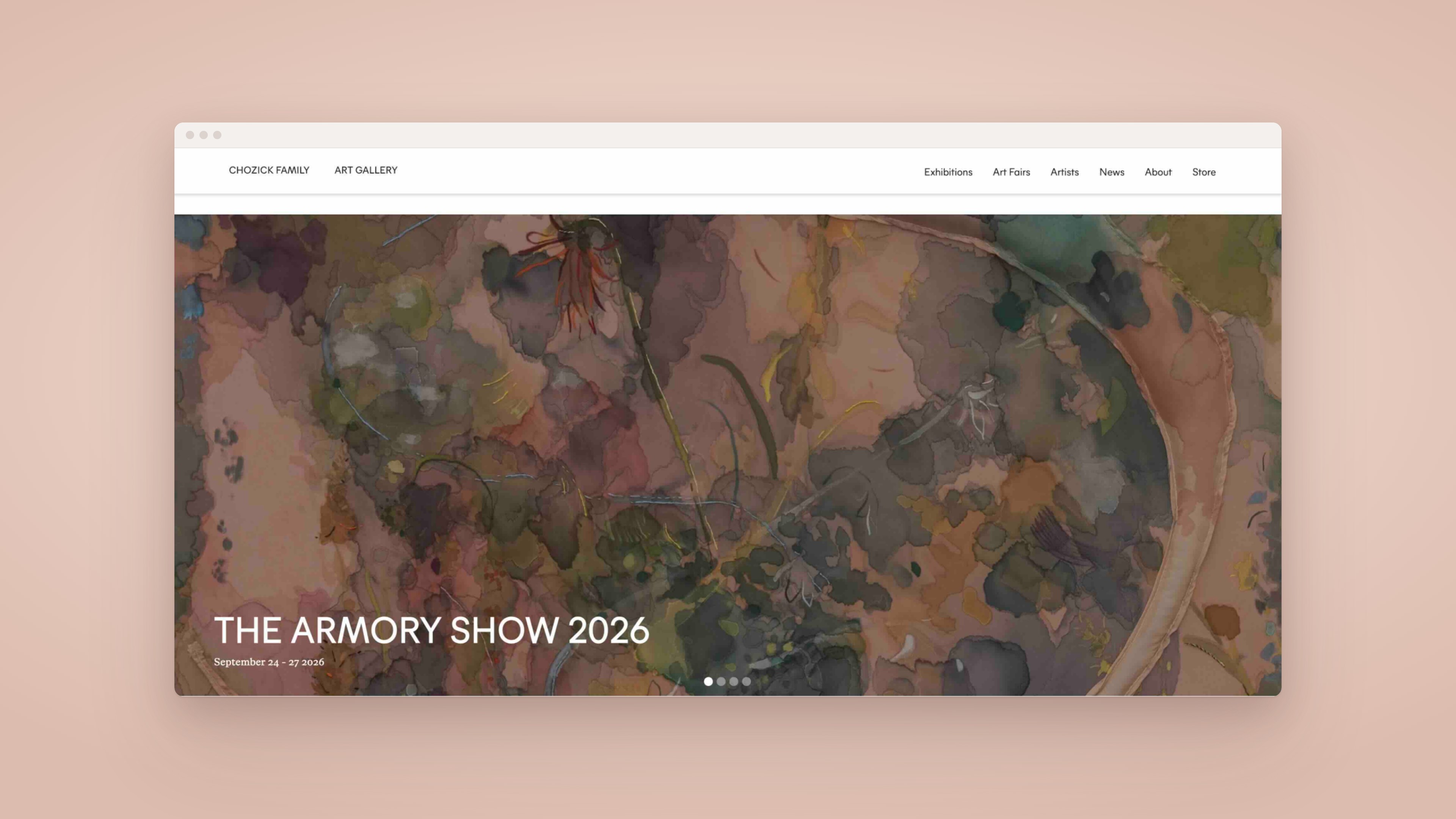 Chozick Family Art Gallery homepage in a browser window, featuring The Armory Show 2026