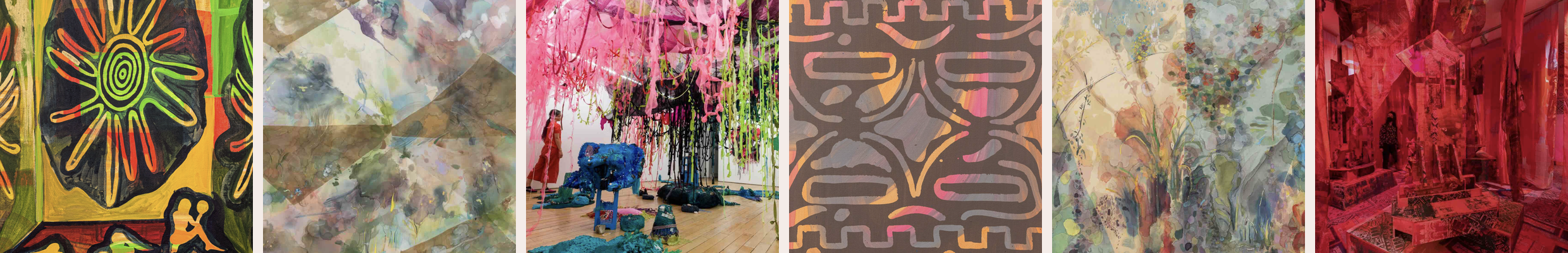 Six artworks by Andrea Bergart, Sofía del Mar Collins and Sara Jimenez