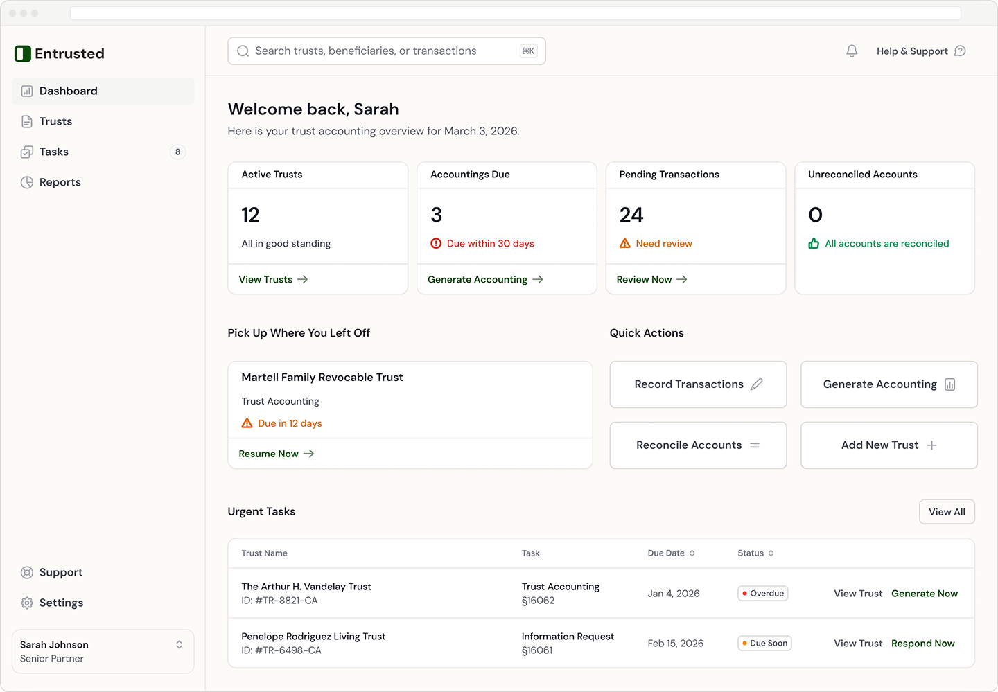mockup of trust accounting software dashboard