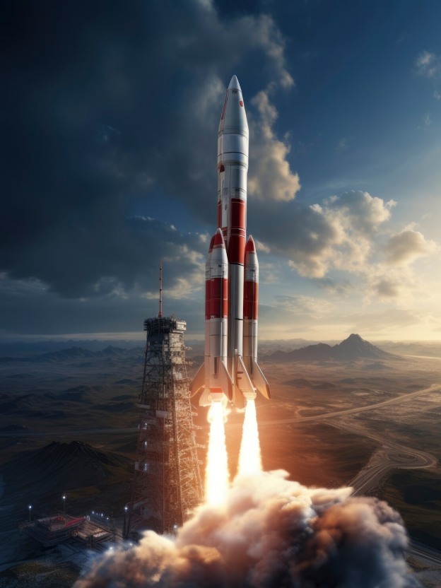 A space shuttle taking off