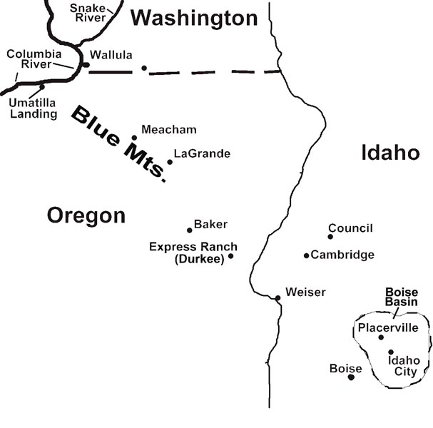 A map of eastern Oregon and Washington and western Idaho.