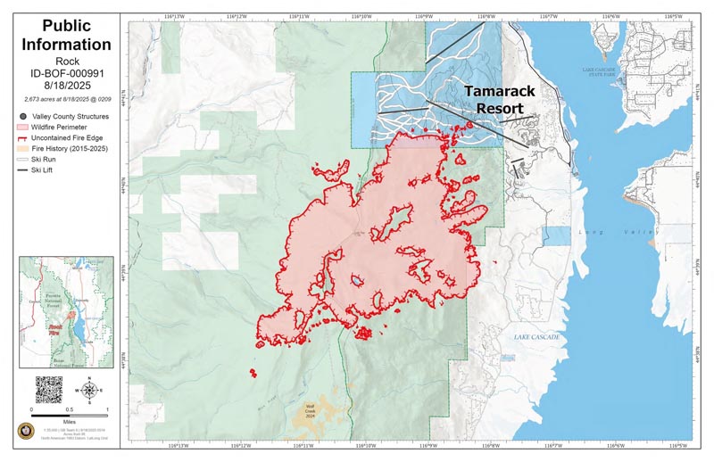 Rock Fire perimeter as of Monday morning. Photo courtesy of Boise National Forest