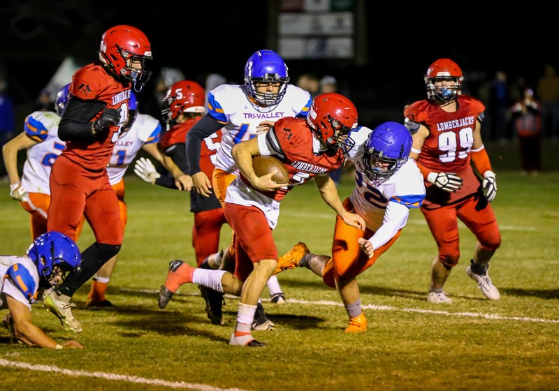 Council’s Owen Hatfield (#7) runs the ball during the Lumberjack’s game against the Tri-Valley Titans on October 24. Photo credit: Patty Guilford.
