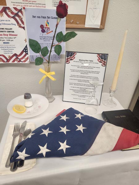 Honor Table at the MV CC Veteran’s Day Dinner on Monday, Nov 10. Photo credit: Rachel Reynaga.