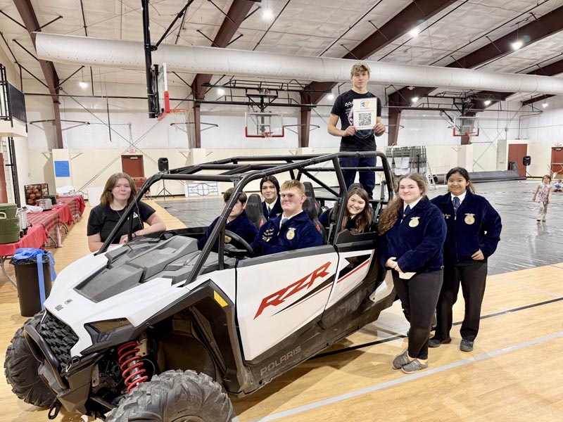 Council FFA members pose with a Razor at the Council FFA Alumni Antler Contest, Dec 6th. L-R: Cheyenne Stevenson, Dominik Burggraf, Tyree Veselka, Yasmin Leon, Elise Shumway, Haylee Hackett & Isabelle Duncan