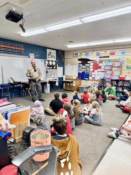 School Resource Officer Chris Carlisle speaks with students from Meadows Valley School about bullying. Carlisle has been hired as an SRO through the Adams County Sheriff’s Office thanks to a three year grant. He splits his time between Council and New Meadows school districts.Photo credit: MV School