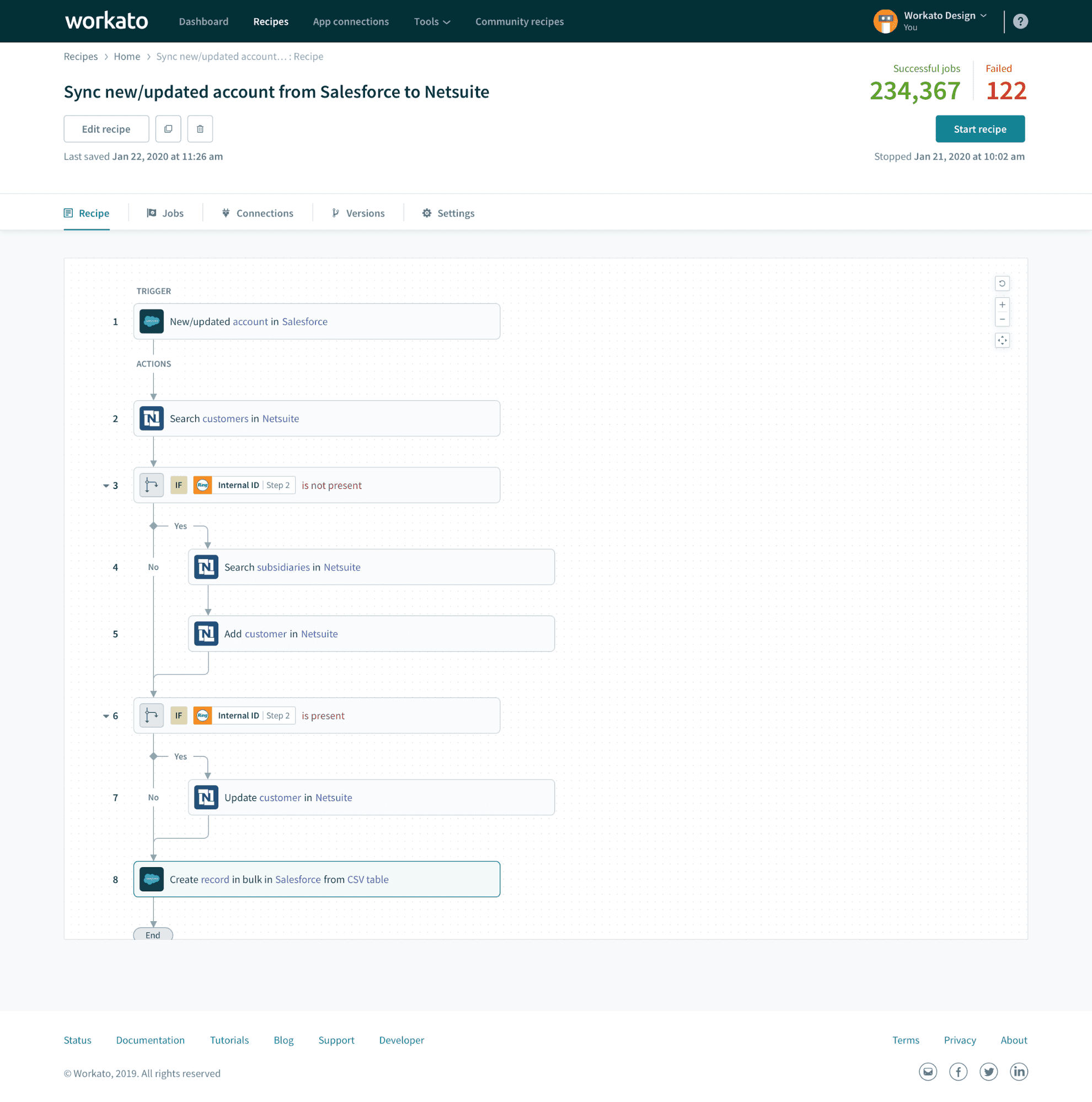 Workato recipe in read only mode