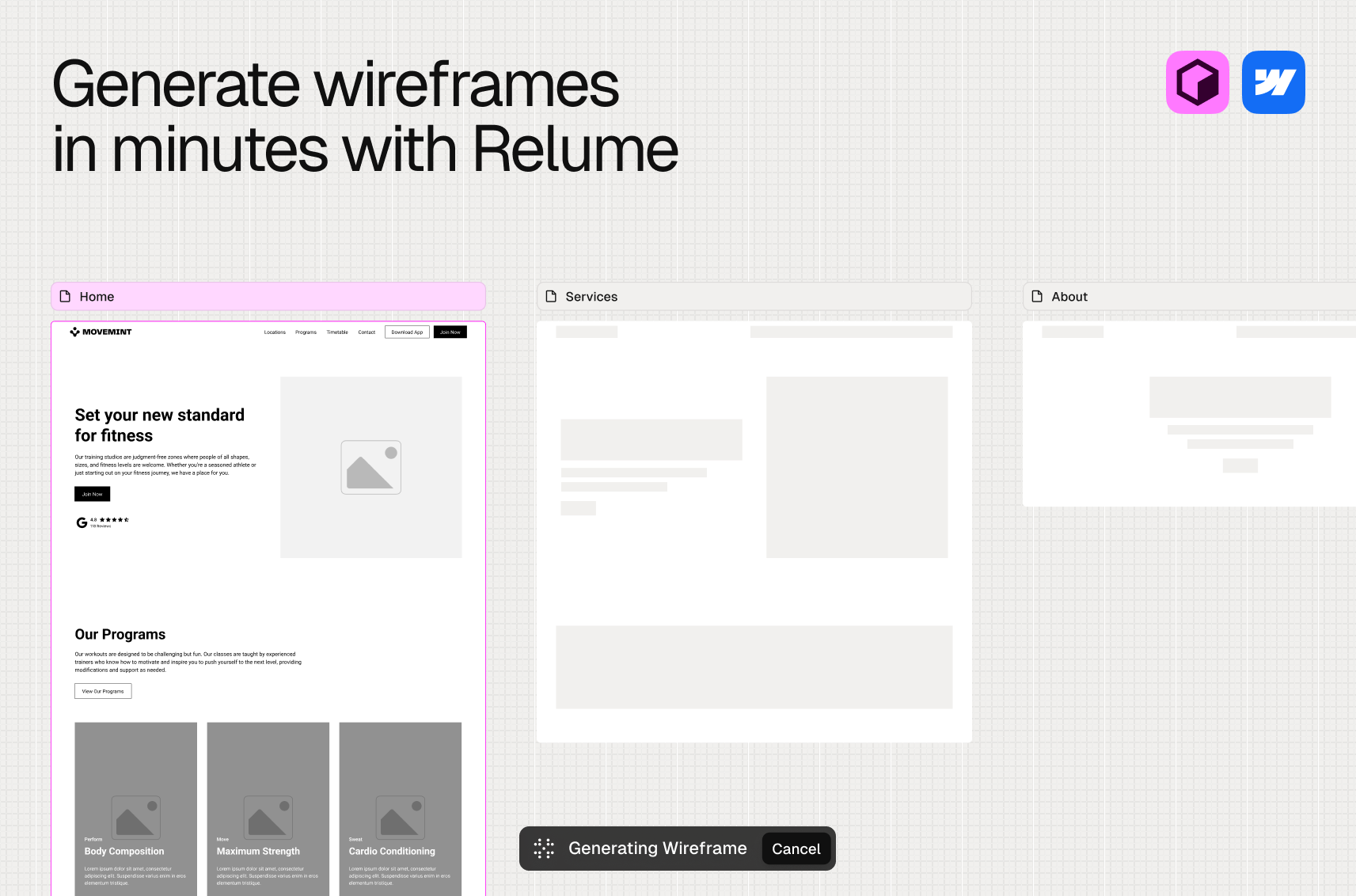 Generate wireframes in minutes with Site Builder