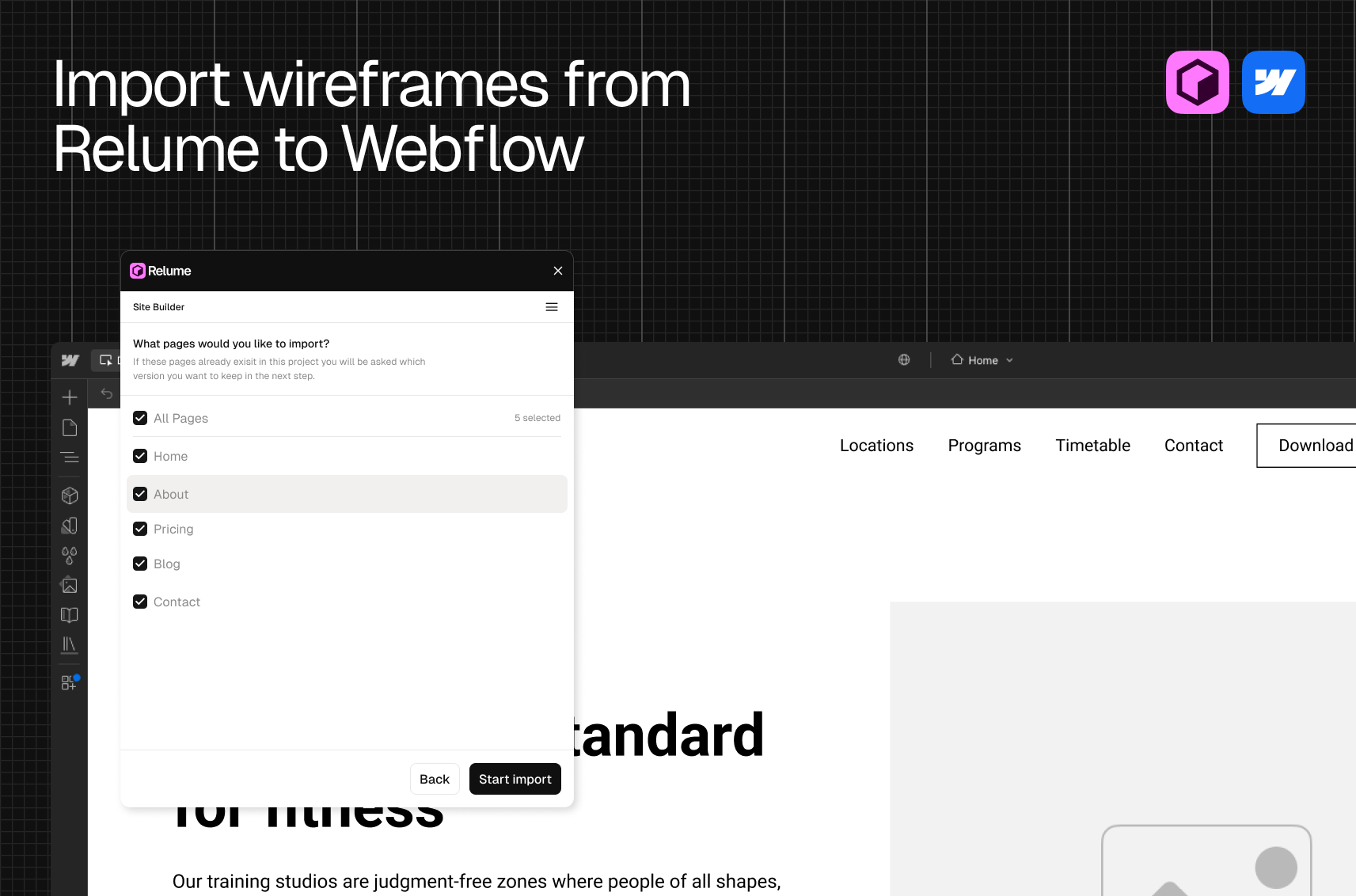 Import wireframes from Site Builder to Webflow