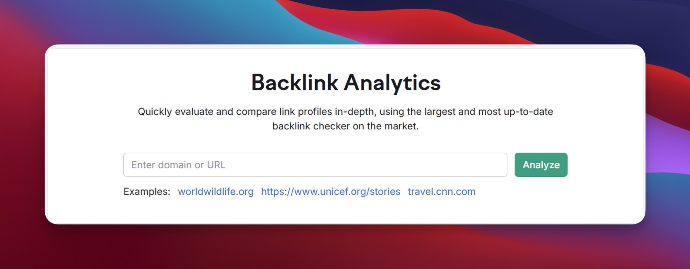 Backlink analytics dashboard comparing domain authority metrics