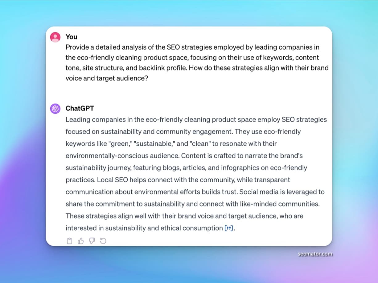 Competitor SEO analysis prompt showing strategic insights and gap identification