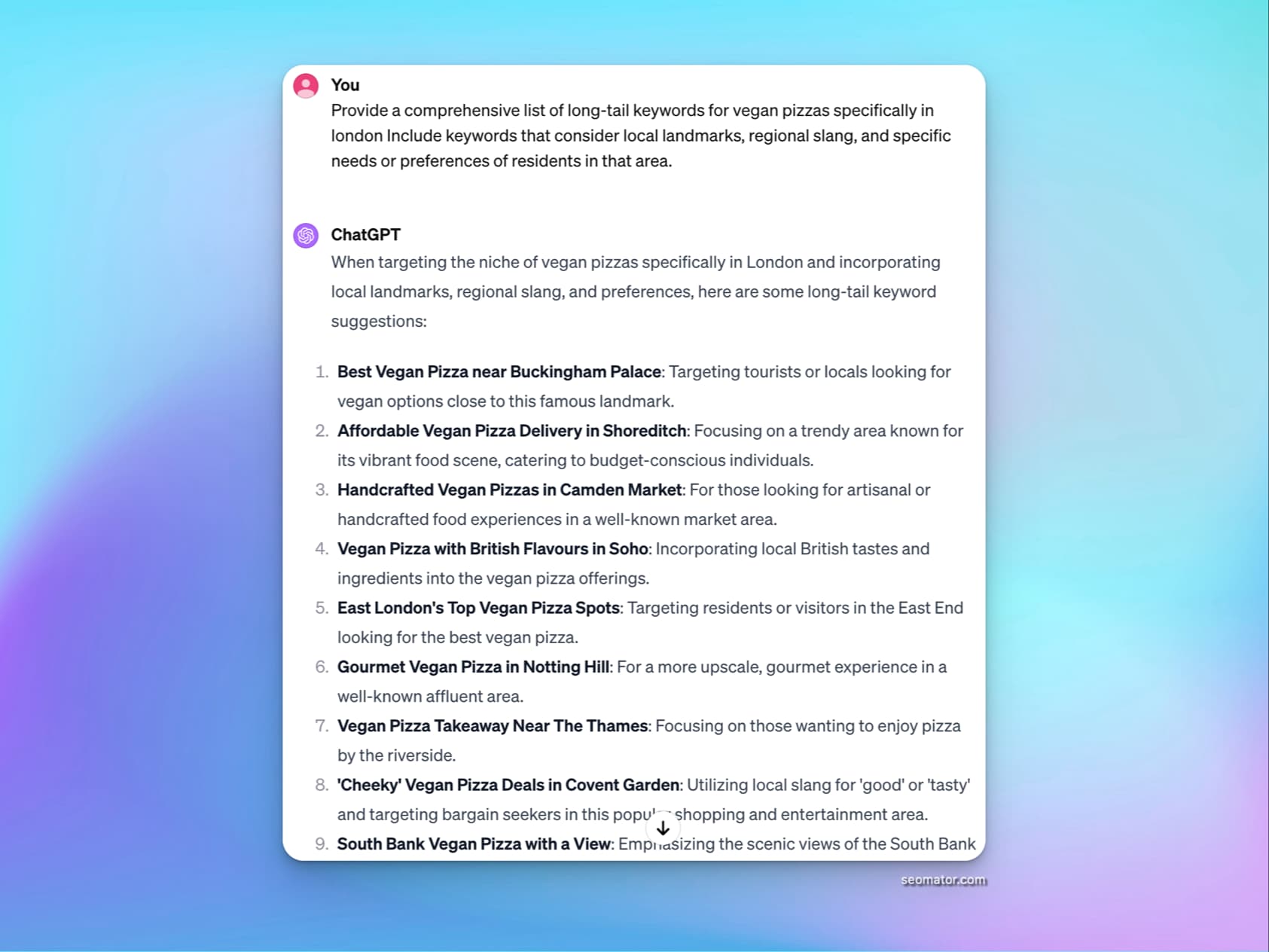 Location-based long-tail keywords for local SEO targeting