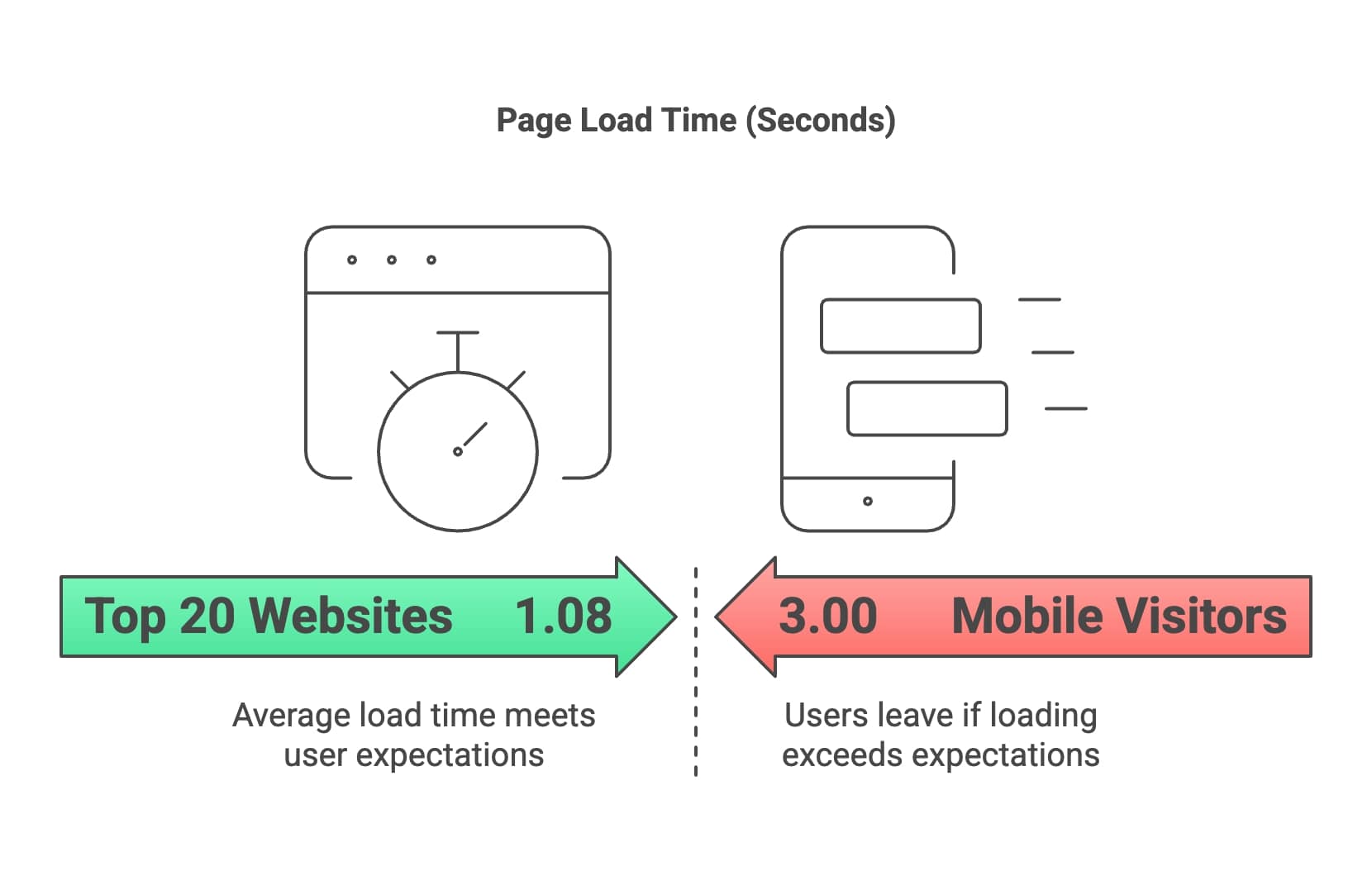 Infografik, die die Phasen der Seitenladezeit darstellt und die kritischen Phasen hervorhebt, die die Website-Performance und -Geschwindigkeit beeinflussen.