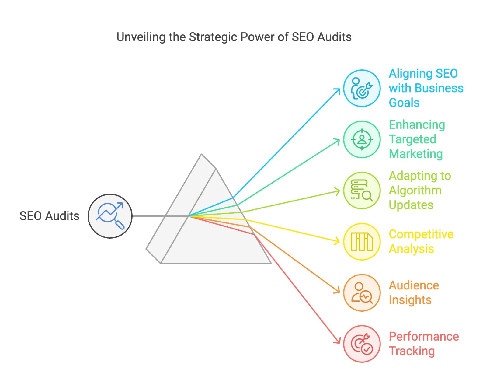 Eine Grafik, die die Vorteile von SEO-Audits bei der Verbesserung der Website-Effizienz und Steigerung des organischen Traffics hervorhebt.