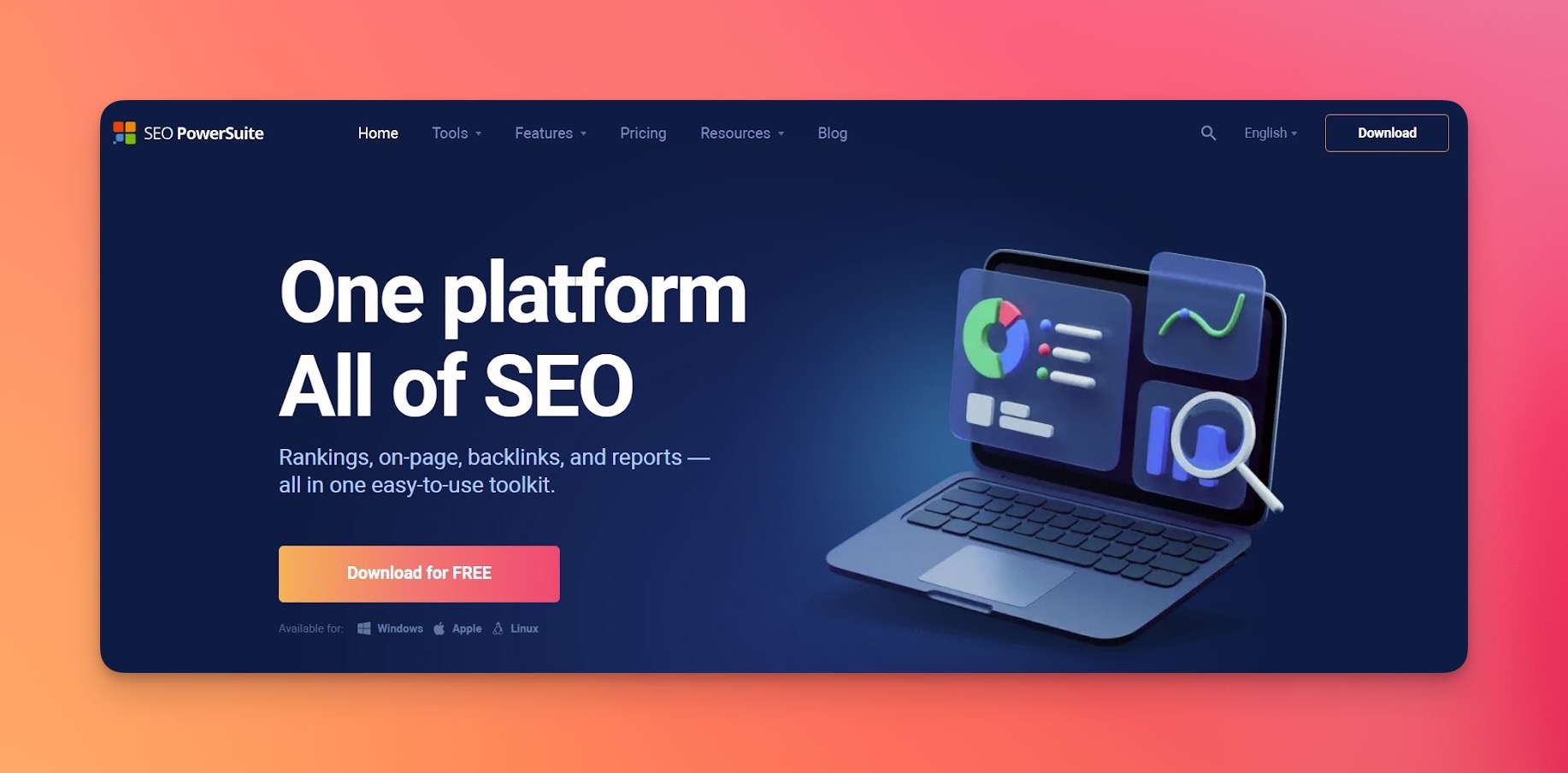 SEO PowerSuite Desktop-Anwendung mit dem Rank-Tracker-Modul, Keyword-Positionsdaten und Trendgrafiken