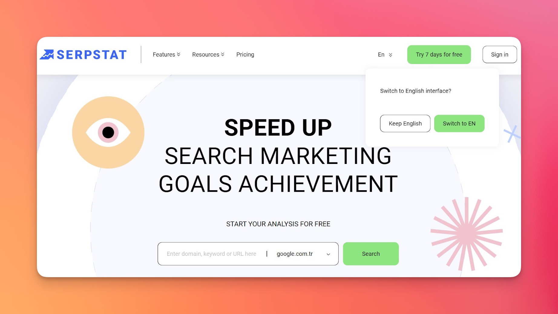 Serpstat-Plattform mit Wettbewerbsanalyse, Keyword-Überschneidungsdaten und Marktanteil-Vergleichsgrafiken
