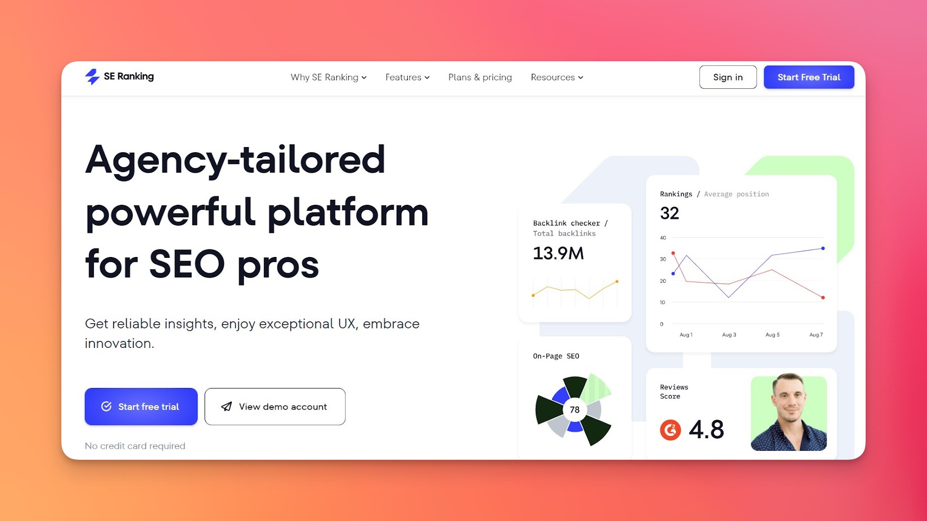 SE Ranking-Plattform mit Keyword-Rankings über mehrere Suchmaschinen mit täglichen Positionsupdates und Sichtbarkeitstrends