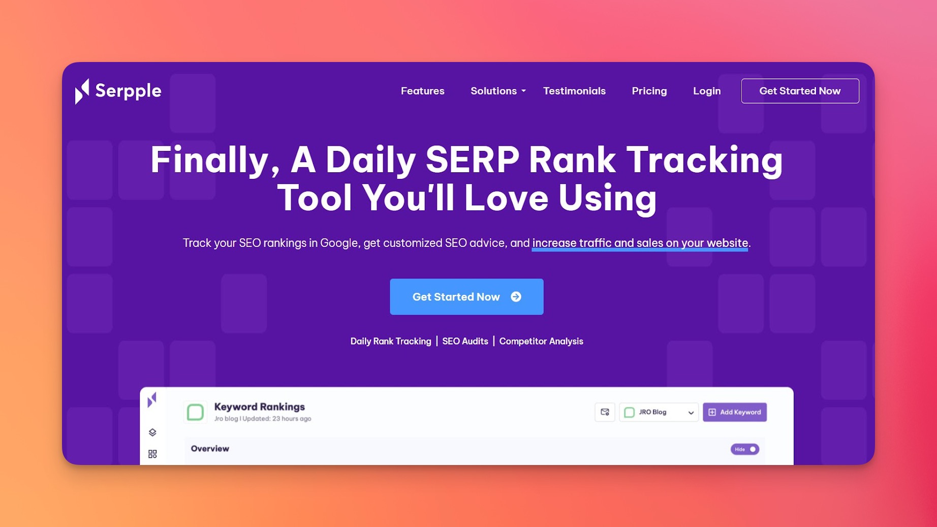 Serpple-Oberfläche mit KI-gestützten Keyword-Vorschlägen, lokalen Ranking-Daten und Wettbewerber-Positions-Tracking