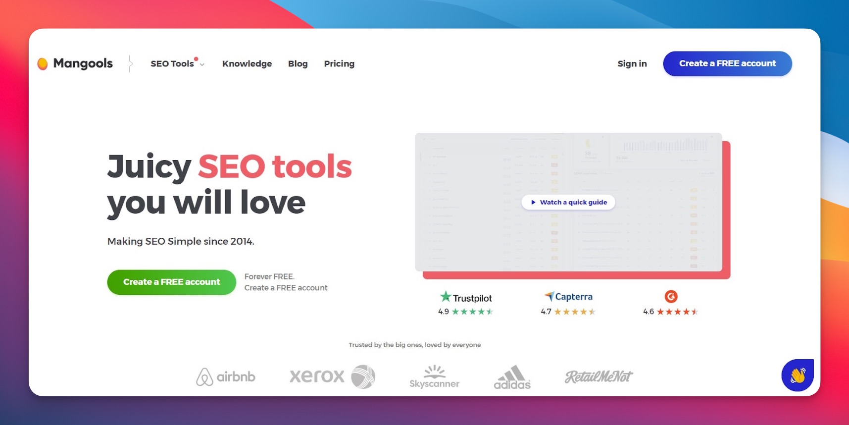 Mangools KWFinder zeigt Keyword-Schwierigkeits-Score, Suchvolumen-Trends und SERP-Übersicht