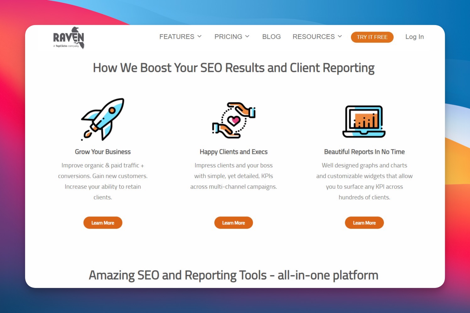 Raven Tools Reporting-Dashboard mit anpassbaren SEO-Metriken und White-Label-Branding-Optionen