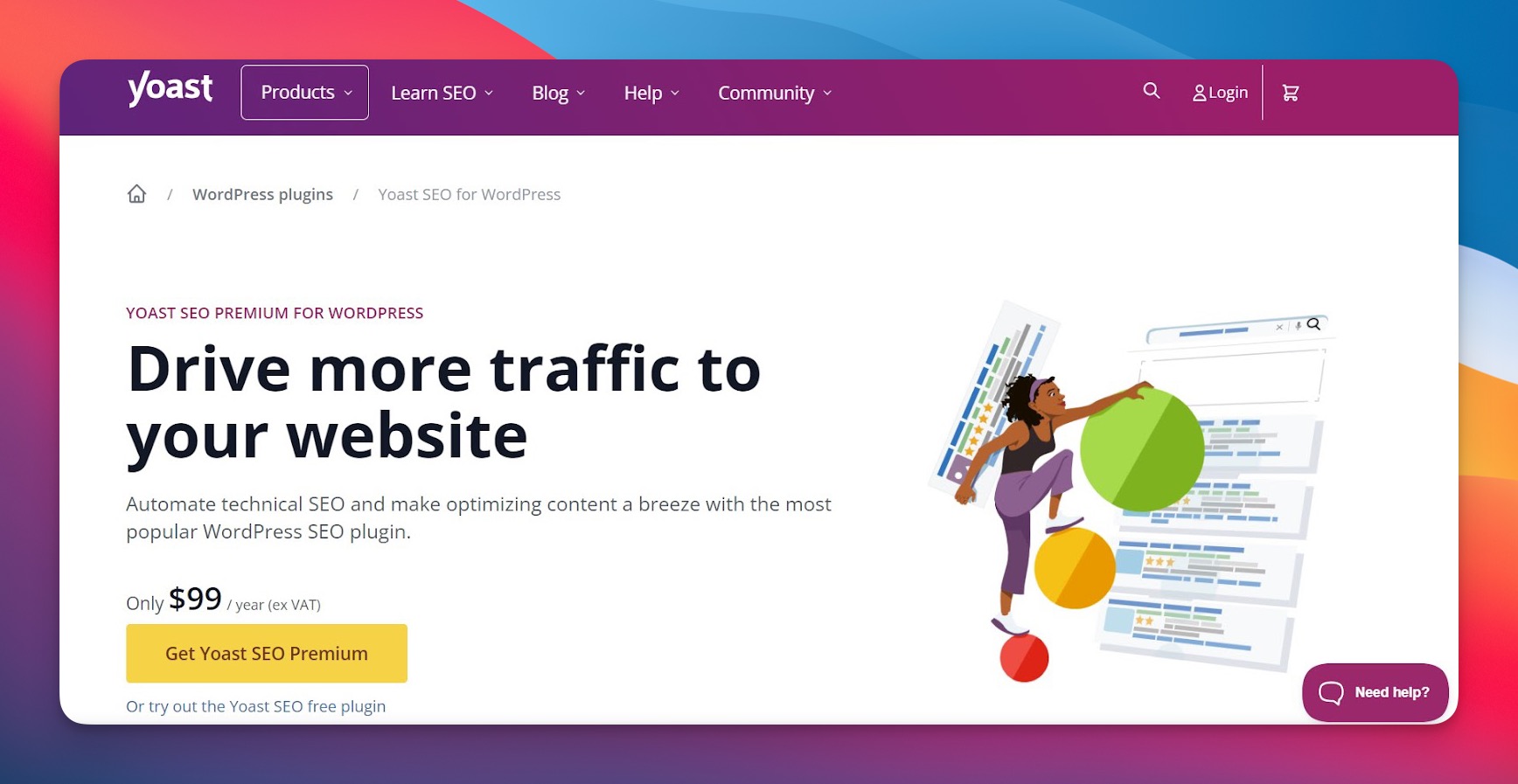 Yoast SEO WordPress-Plugin zeigt Content-Analyse mit Lesbarkeits-Score und SEO-Empfehlungen