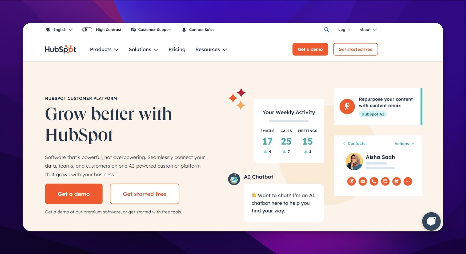 HubSpot-CMS-Dashboard mit der Content-Management-Oberfläche für Website-Seiten, Blog-Beiträge und Landing-Page-Verwaltung
