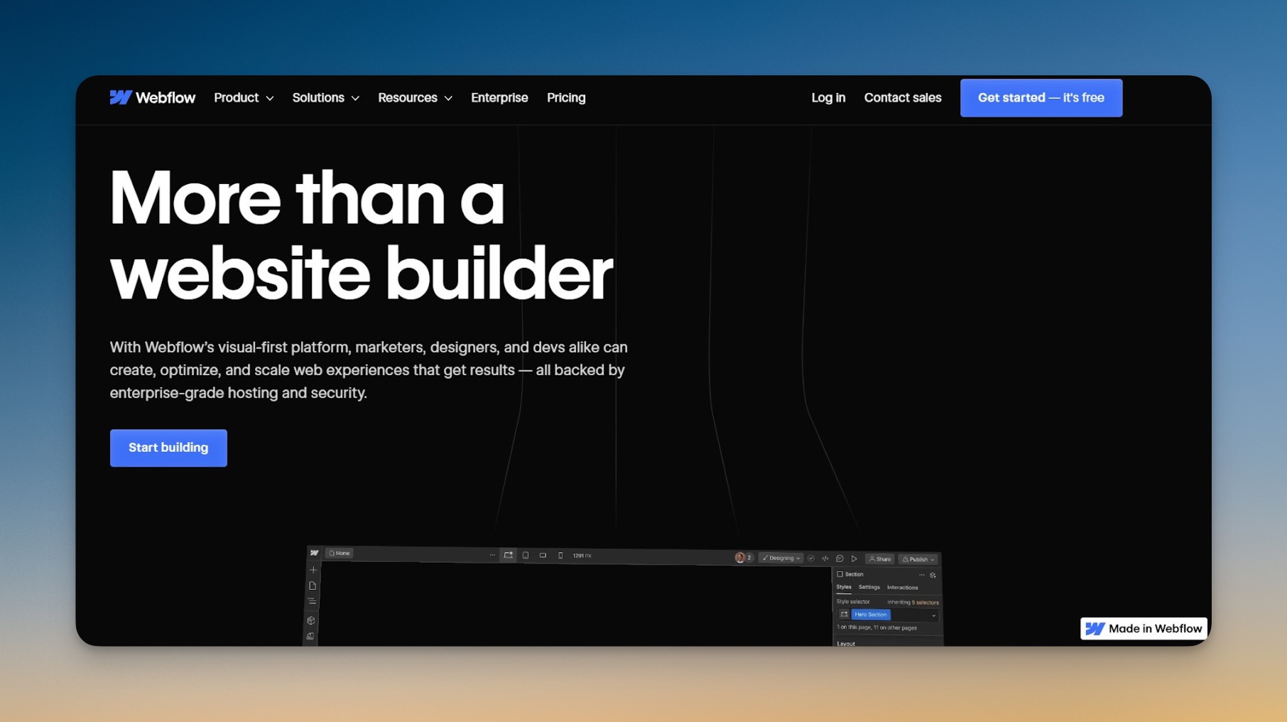 Webflow-CMS-Dashboard mit der Content-Management-Oberfläche für Collection-Items, Seiteneinstellungen und Veröffentlichungs-Controls