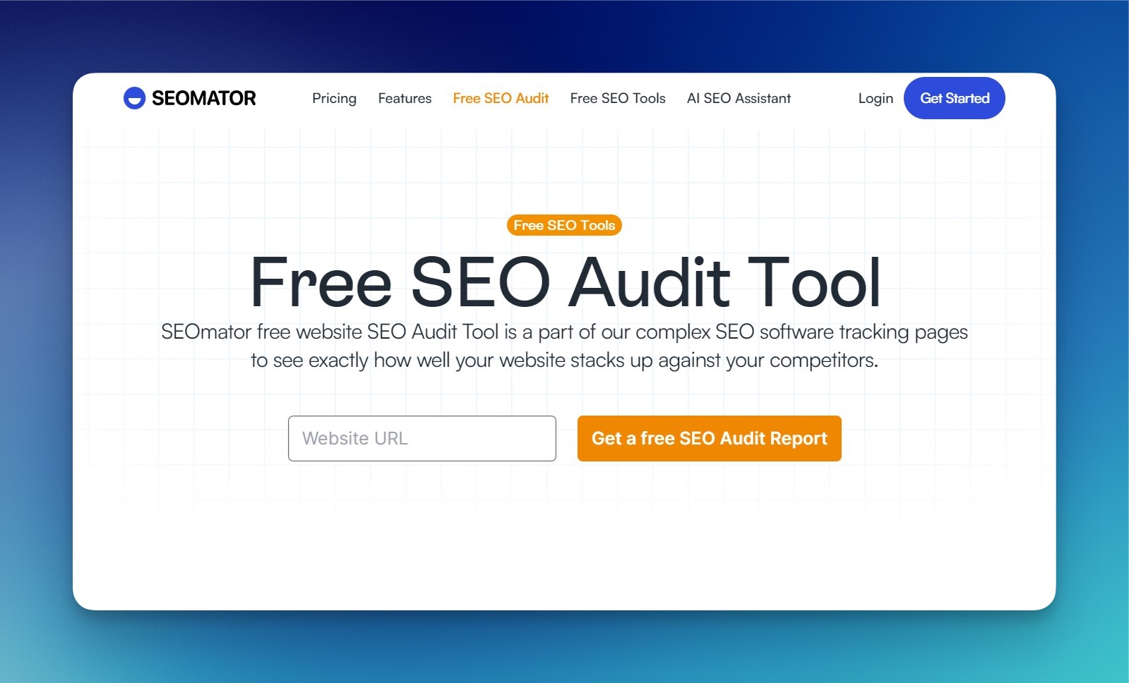 SEOmator kostenloses SEO-Audit-Tool Interface mit Website-Gesundheitsscore und technischen Analyseergebnissen