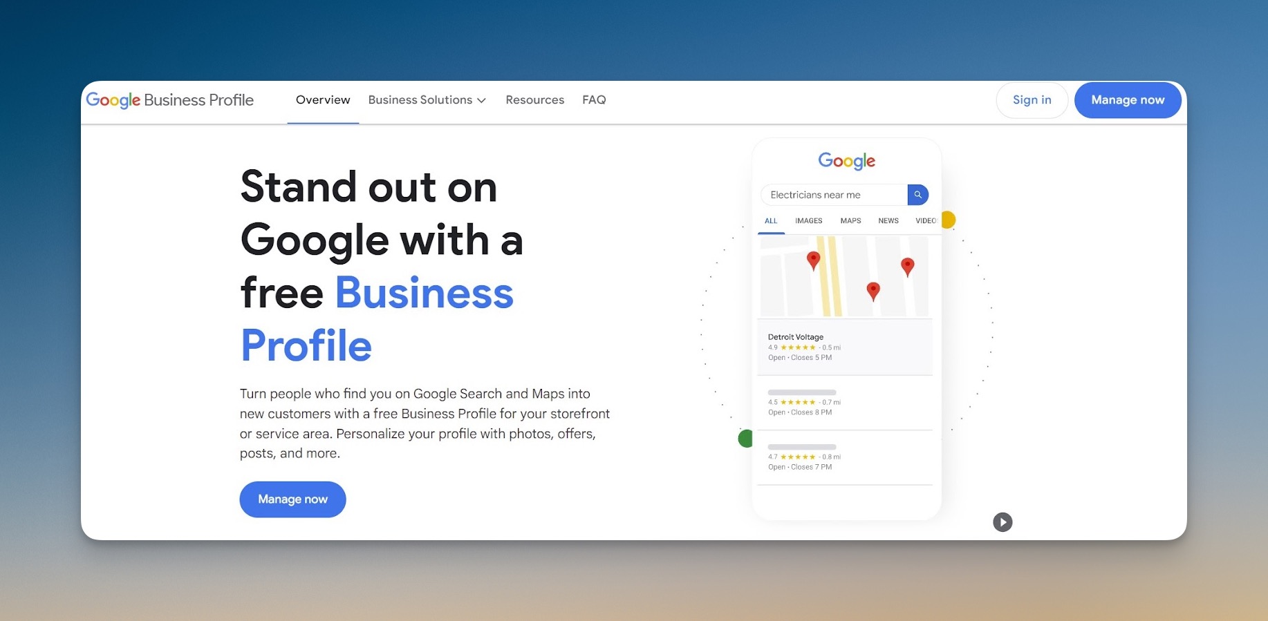 Google Business Profile-Oberflaeche zeigt Verwaltung von Unternehmenseintraegen