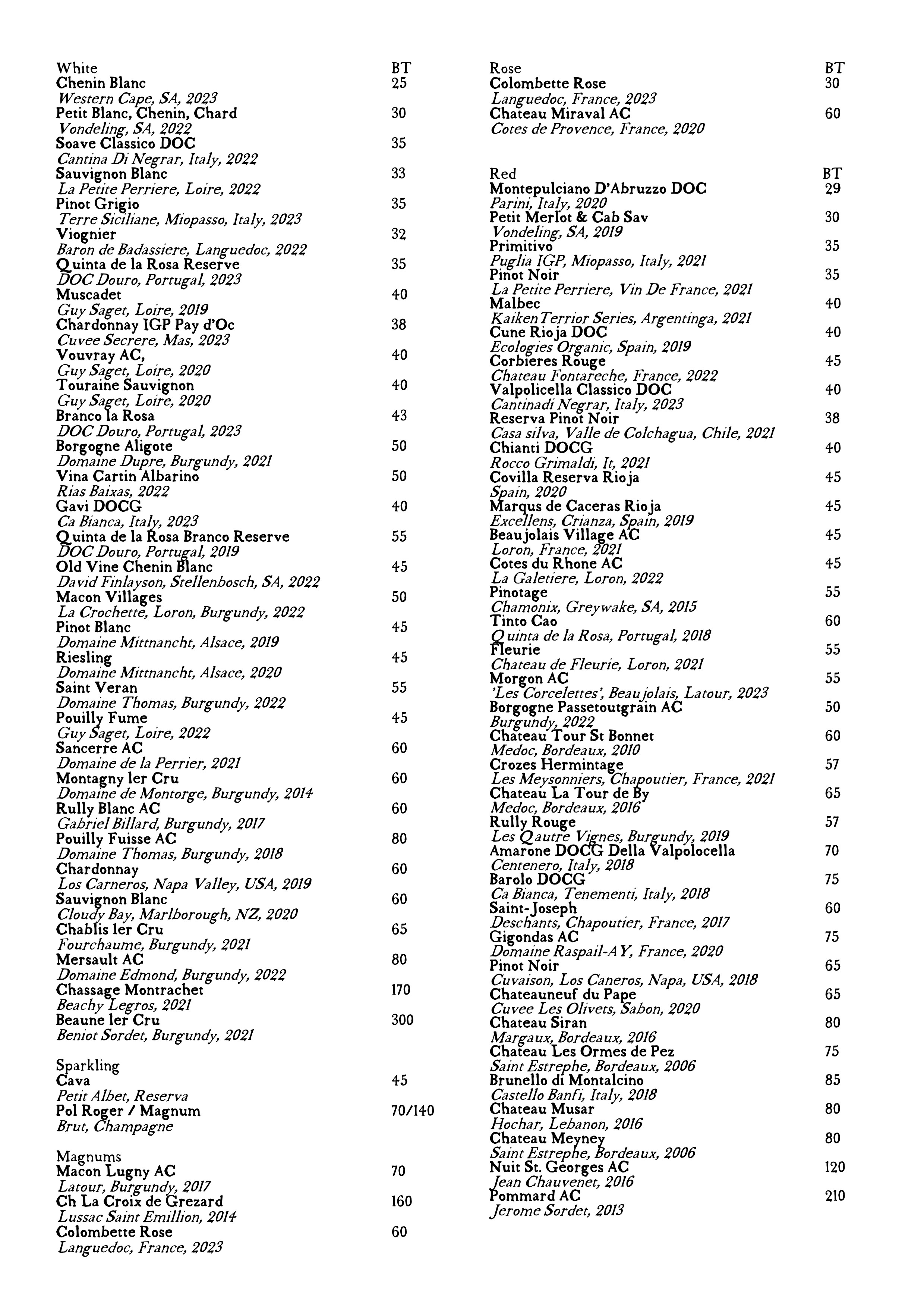 Wine List