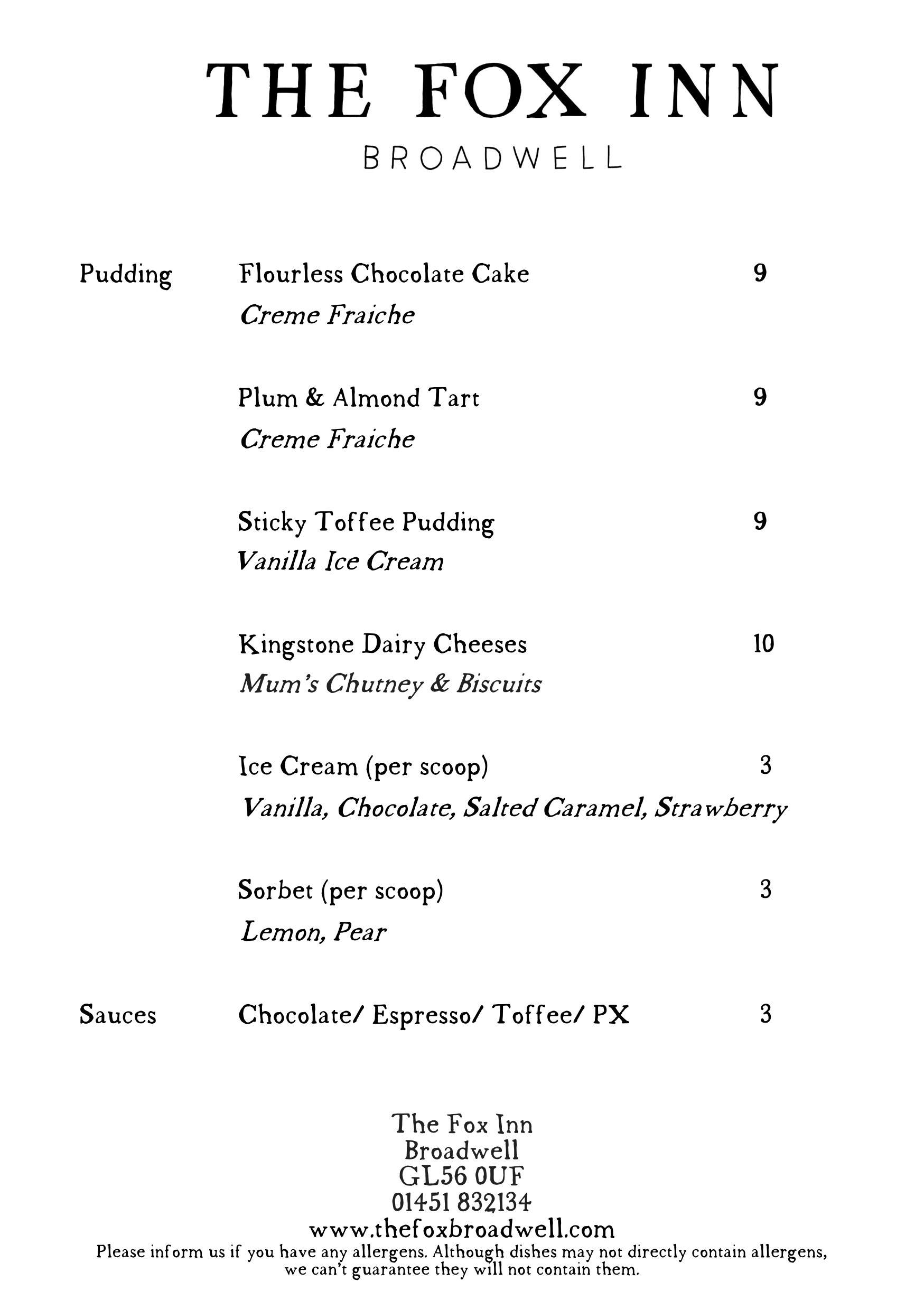Pudding Menu