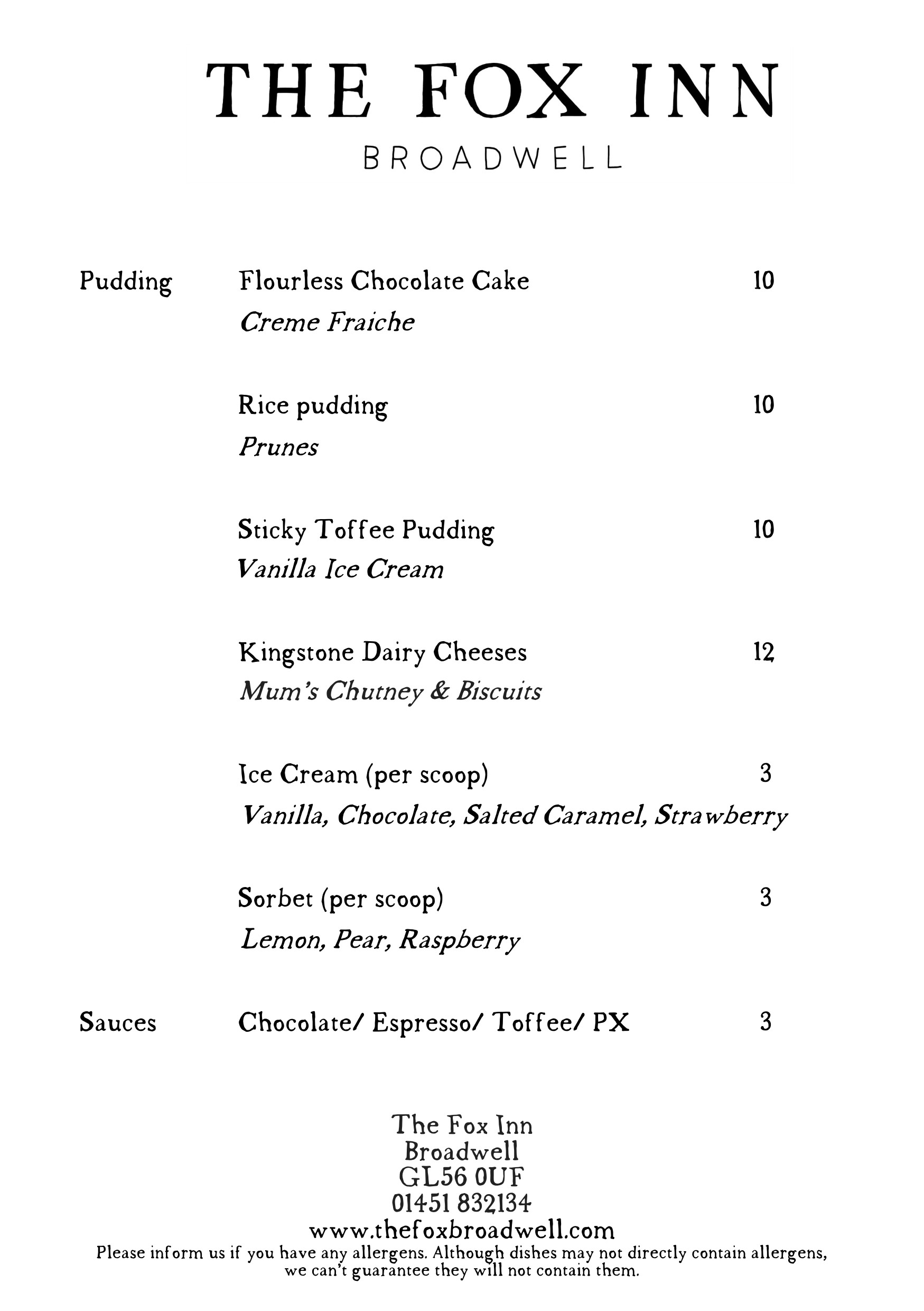 Pudding Menu